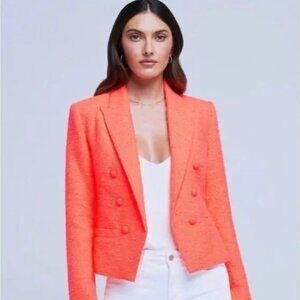 L'Agence Women's Orange Brooke Tweed Blazer Jacket Coat Size 6